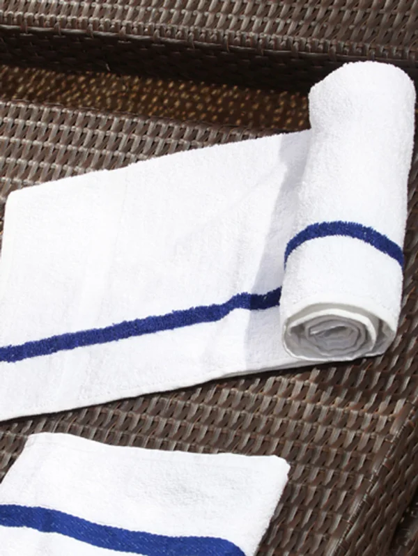 White and Blue Centre Stripe Pool Towel